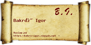 Bakró Igor névjegykártya